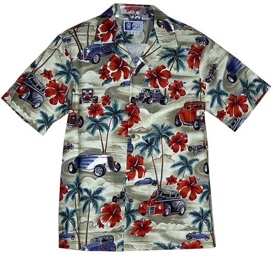 Bluejose Hibiscus Drag Racers Men's Hawaiian Shirt