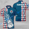 BlueJose Bowling And Pins Retro Classic Multicolor Customized Name 3D Zipper Polo (8 Colors)