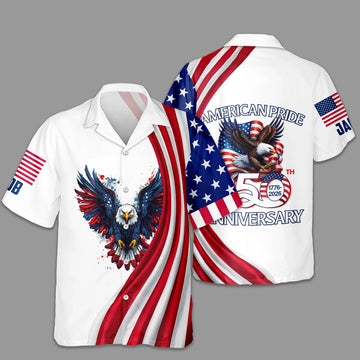 BlueJose Custom Name American Pride Patriotic 250th Anniversary Eagle Hawaii Shirt