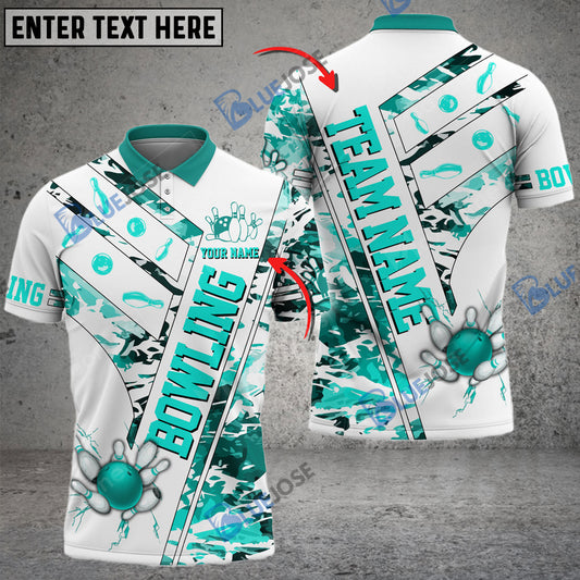 BlueJose Bowling And Pins White Grunge Customized Name 3D Shirt (4 Colors)