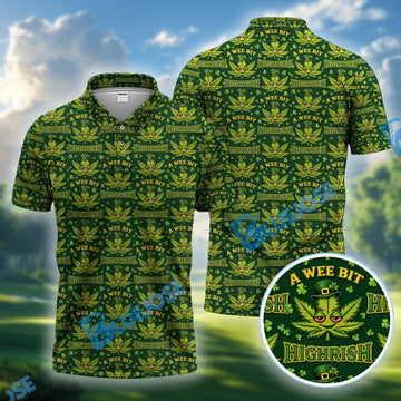 BlueJose A Wee Bit Highrish St. Patrick‚Äôs Day Golf Polos, Funny Irish Green Pattern Golf Shirt, Golf Gift For Golfer