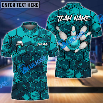 BlueJose Bowling And Pins Hexagon Strike Customized Name 3D Shirt ( 6 Colors)