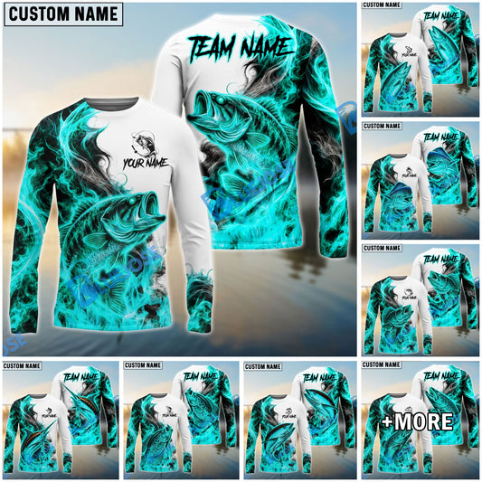 Bluejose Fishing Cyan Fire Flame Smoke Design Custom Name & Team Name 3D Shirts (12 Breeds)