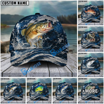 BlueJose Fishing Dark Ocean Camo Design Personalized Cap (13 Breeds)