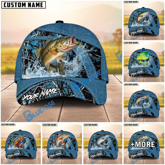 BlueJose Fishing Blue Marsh Bass Design Personalized Cap (13 Breeds)