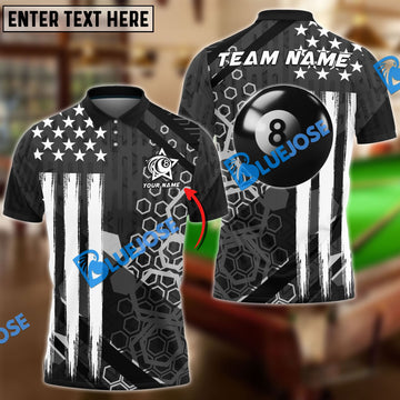 BlueJose Billiards 8 ball & 9 Ball New USA Personalized Name, Team Name Shirt (4 Colors)