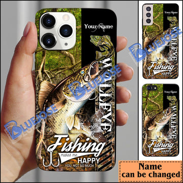 BlueJose Walleye Fishing Jungle Camo Personalized Name Phone Case