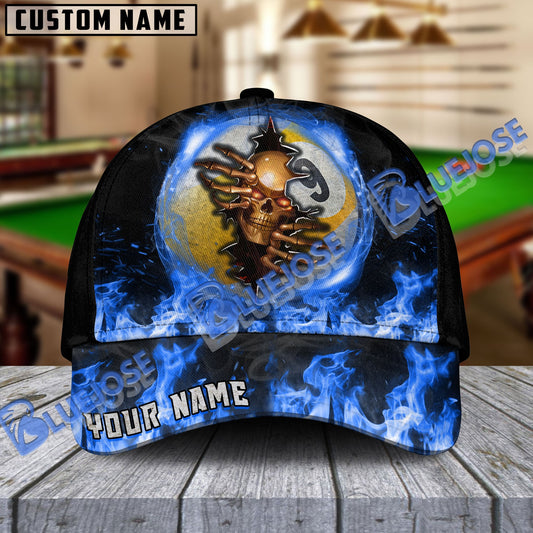 BlueJose Billiards Ball 9 Fire Skull Crack Personalized Name Cap (6 Colors)