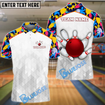 BlueJose Bowling And Pins Color Basic Customized Name, Team Name 3D Shirt (2 Colors)
