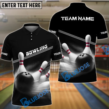 BlueJose Bowling And Pins Basic White Black Customized Name 3D Shirt ( 6 Colors)