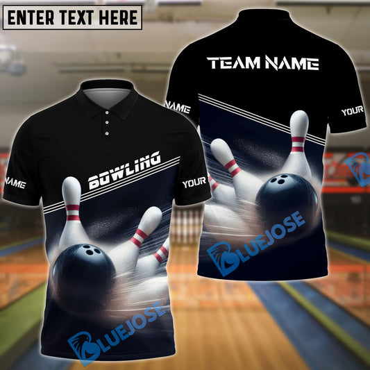 BlueJose Bowling And Pins Basic White Black Customized Name 3D Shirt ( 6 Colors)