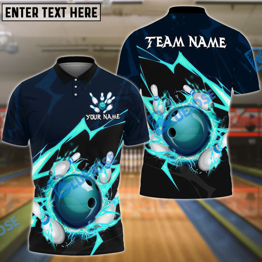 BlueJose Bowling And Pins Thunder Strike Down Customized Name Shirt For Women (6 Colors)