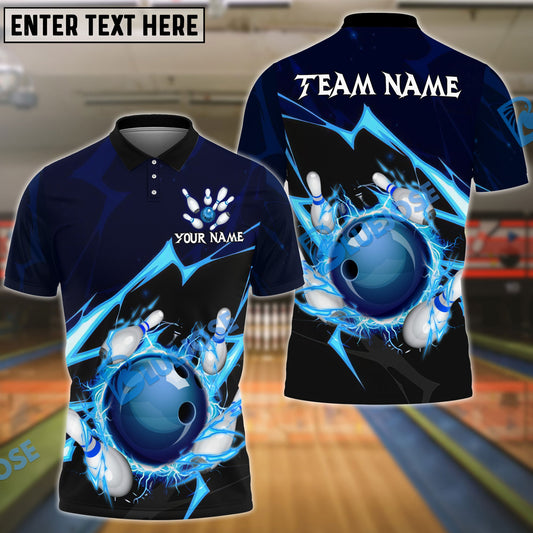 BlueJose Bowling And Pins Thunder Strike Down Customized Name 3D Shirt (6 Colors)