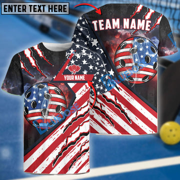 BlueJose Pickleball American Flag Patriot Personalized Name, Team Name Unisex Shirt