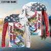 Bluejose Bass Fishing American Flag Red Blue Seawave Custom Name & Team Name Shirts For Kids