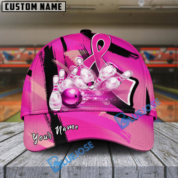 BlueJose Bowling Pink Ribbons Breast Cancer Personalized Name Cap