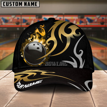 BlueJoses Bowling And Pins Flame Premium Pattern Multicolor Personalized Name Cap