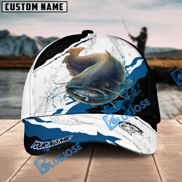 Bluejose Catfish Fishing Black White Water Flow Personalized Cap
