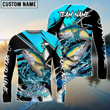 Bluejose Tuna Fishing Black Blue Scratch Sport Custom Name & Team Name 3D Shirts