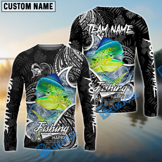 Bluejose Mahimahi Fishing Black White Maori Custom Name & Team Name 3D Shirts