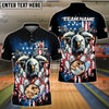 BlueJose Bowling And Pins American Flag Eagle Camo Ball Customized Name, Team Name 3D Shirt (4 Colors)