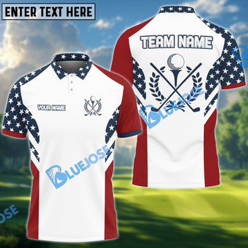 BlueJose Golf USA Flag Customized Name, Team Name 3D Shirts