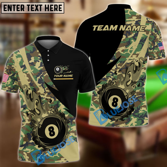 BlueJose Billiards Ball 8 Flame Camo Personalized Name Shirt (4 Colors)