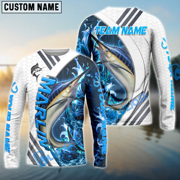 Bluejose Marlin Fishing White Blue Lava Sport Custom Name & Team Name 3D Shirts