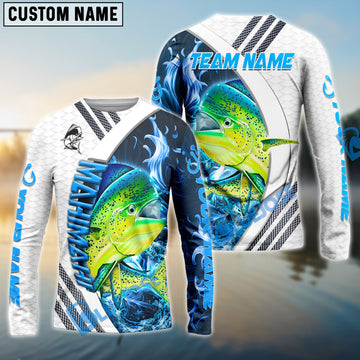 Bluejose Mahimahi Fishing White Blue Lava Sport Custom Name & Team Name 3D Shirts