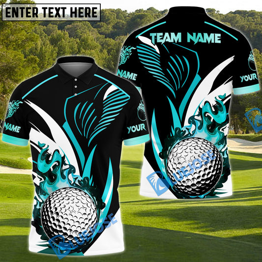 BlueJose Golf Golden Flame Golf Ball Customized Name, Team Name 3D Shirts (4 Colors)