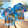 BlueJose Fishing Beer USA Flag Personalized Hawaiian Shirt (12 Fish Species)
