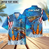 BlueJose Fishing Beer USA Flag Personalized Hawaiian Shirt (12 Fish Species)