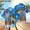 BlueJose Fishing Beer USA Flag Personalized Hawaiian Shirt (12 Fish Species)