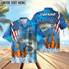 BlueJose Fishing Beer USA Flag Personalized Hawaiian Shirt (12 Fish Species)