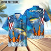 BlueJose Fishing Beer USA Flag Personalized Hawaiian Shirt (12 Fish Species)