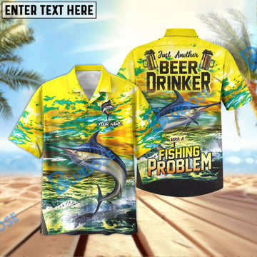 BlueJose Marlin Fishing Beer Drinker Yellow Sky Personalized All Over Print 3D Hawaiian Shirt
