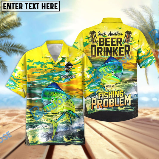 BlueJose Mahi mahi Fishing Beer Drinker Yellow Sky Personalized All Over Print 3D Hawaiian Shirt
