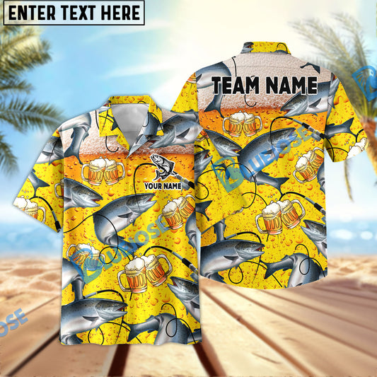 Bluejose Salmon Fishing Beer Swimming Custom Name & Team Name 3D Shirts
