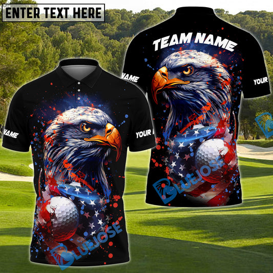 BlueJose Golf American Eagle Flag Paint Pattern Customized Name, Team Name 3D Shirts (4 Colors)