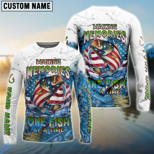 Bluejose Bass Fishing Patriotic Splash ‚ÄúMaking Memories One Fish At A Time‚Äù Custom Name & Team Name 3D Shirts