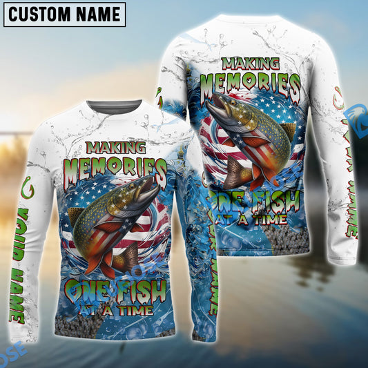 Bluejose Trout Fishing Patriotic Splash ‚ÄúMaking Memories One Fish At A Time‚Äù Custom Name & Team Name 3D Shirts