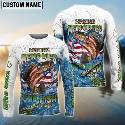 Bluejose Crappie Fishing Patriotic Splash ‚ÄúMaking Memories One Fish At A Time‚Äù Custom Name & Team Name 3D Shirts