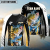 Bluejose Walleye Fishing Black Gold Design Pattern Custom Name & Team Name 3D Shirts