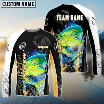 Bluejose Mahi-mahiFishing Black Gold Design Pattern Custom Name & Team Name 3D Shirts