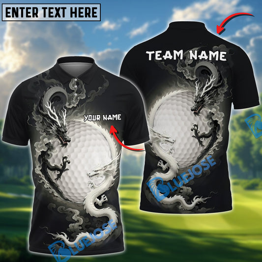 BlueJose Black And White Dragon Couple Golf Customized Name, Team Name Shirt