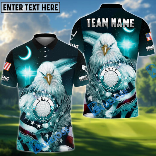 BlueJose Golf Ball Cross Eagle American Flag Customized Name, Team Name 3D Shirts (4 Colors)