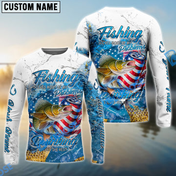 Bluejose Walleye Fishing Beer & Fishing Flag Quote ‚ÄúFishing solves most of my problems, drinking solves the rest‚Äù Dynamic Strike Pattern Custom Name & Team Name 3D Shirts