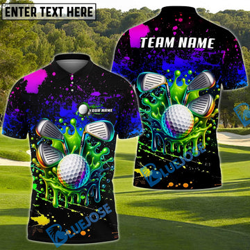 BlueJose Golf Ball Paint Splash Drip Customized Name, Team Name 3D Shirts (4 Colors)