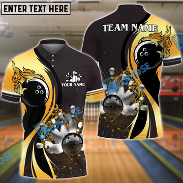BlueJose Bowling And Pins Golden Splash Customized Name, Team Name 3D Shirt (4 Colors)