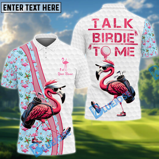 BlueJose Flamingo Golf Polo Shirt Funny Talk Birdie To Me Shirt, Custom Name & Team Name 3D Shirts
